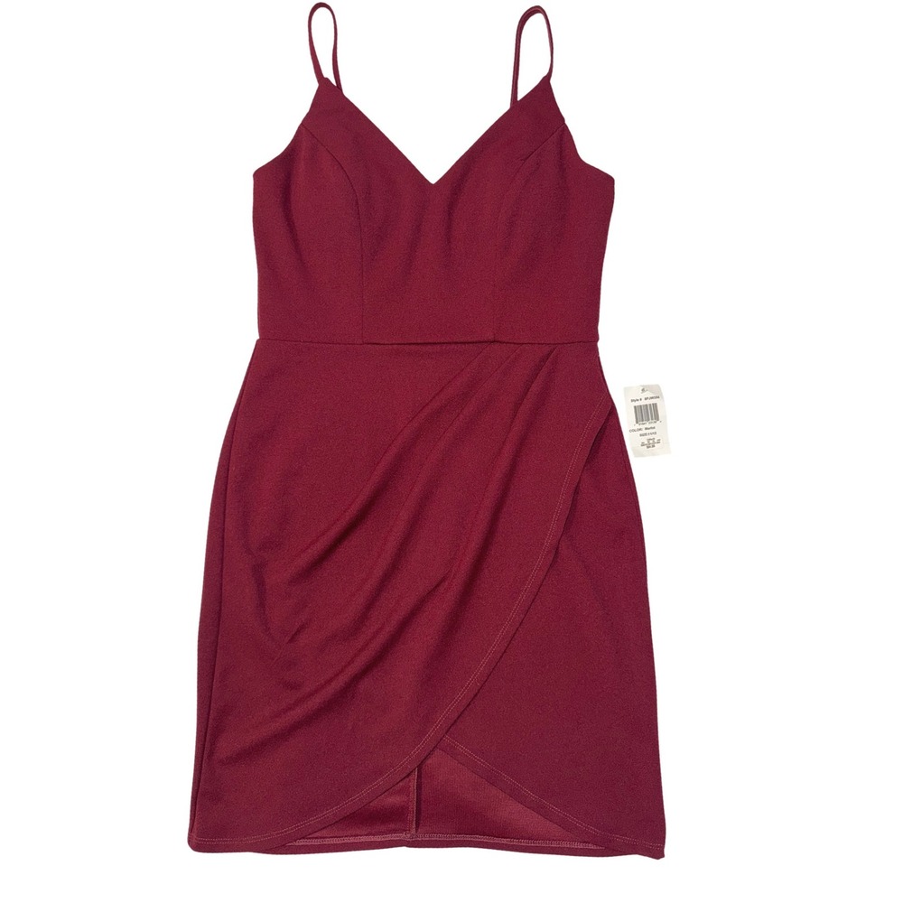 Midnight Doll Merlot Wine V-Neck‎ Bodycon Tulip Dress Size Juniors 11/12  NEW